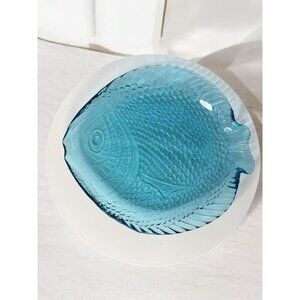 Vintage Ice Blue Glass Fish Serving Dish/Plate